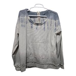 POL Waffle Knit Garment Dye Half Zip Sweatshirt Gray Blue L